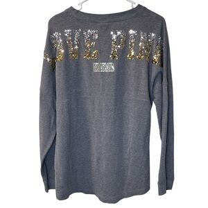 Victoria’s Secret PINK Bling Sequin Varsity Crew long sleeve top in Metal Grey M